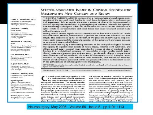 Recognition of Cranio-Cervical Instability in the Complex Chiari ...