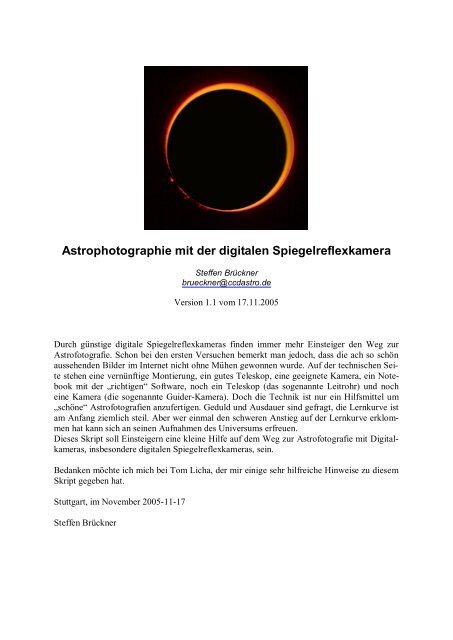 Astrofotografie mit der digitalen Spiegelreflexkamera - Astro-Swiss