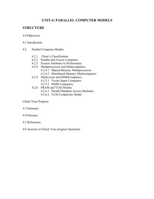 UNIT-4: PARALLEL COMPUTER MODELS STRUCTURE - Csbdu.in