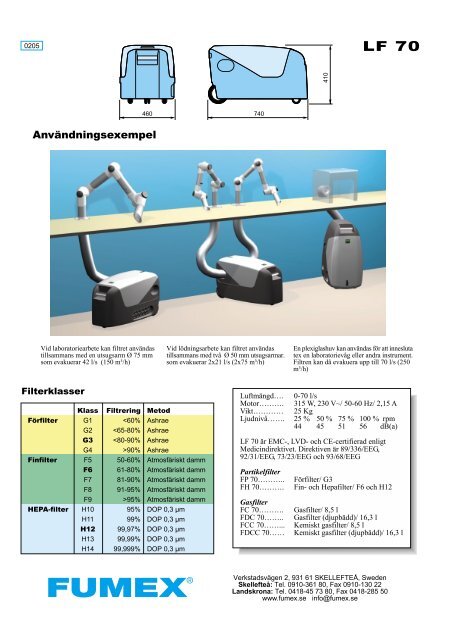 Produktblad LF70 mobilt filter, luftflöden