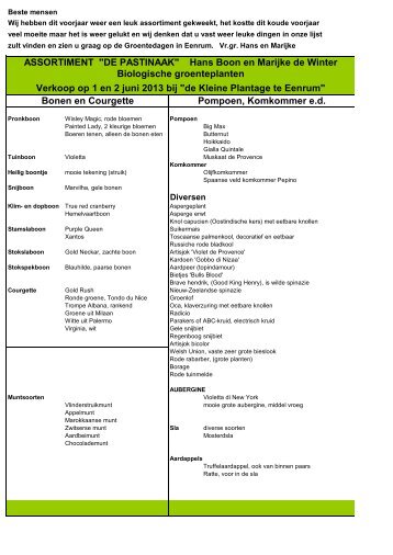 ASSORTIMENT "DE PASTINAAK" Hans Boon en Marijke de Winter ...