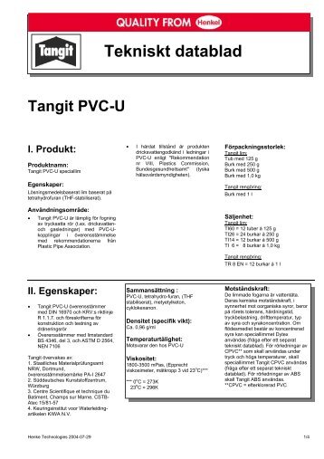 Tekniskt datablad Tangit PVC-U I. Produkt - GPA