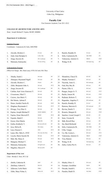 Faculty List - Faculty & Staff - University of San Carlos