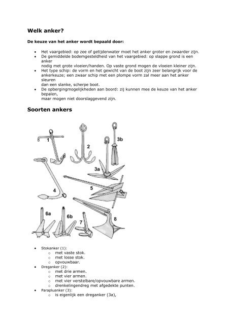 Welk anker? Soorten ankers