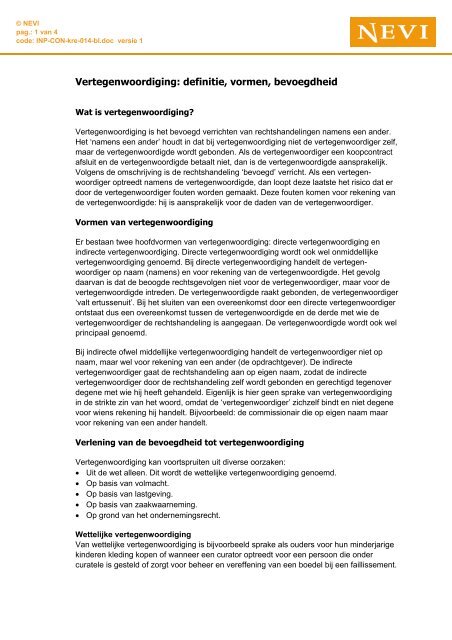 Vertegenwoordiging: definitie, vormen, bevoegdheid - Nevi