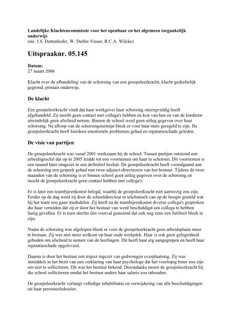 Uitspraaknr. 05.145 - Onderwijsgeschillen