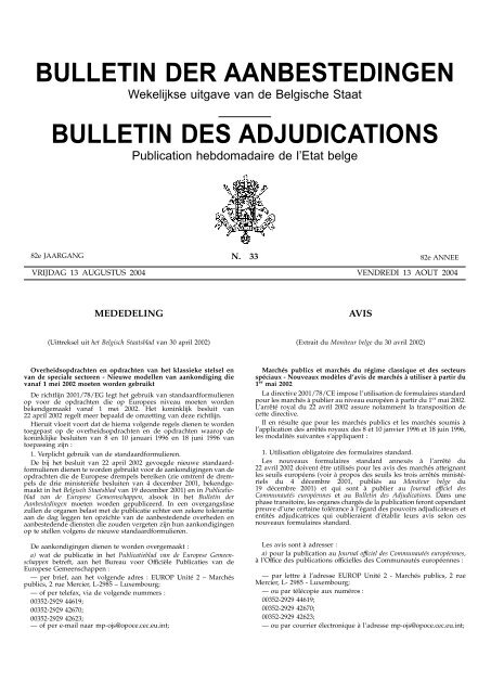 bulletin der aanbestedingen bulletin des adjudications - The Public ...