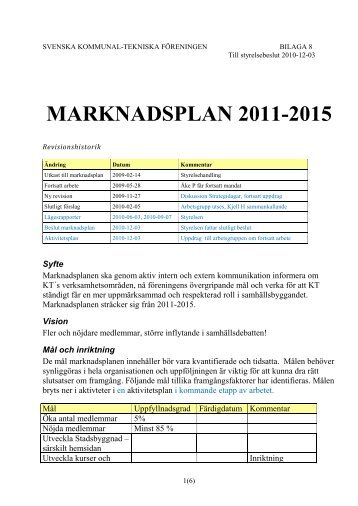 Marknadsplan 2011-2015 - Svenska Kommunal-Tekniska Föreningen
