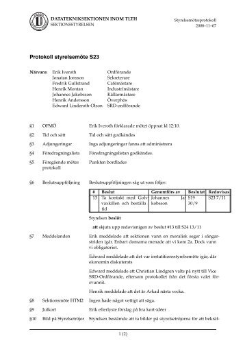 Protokoll styrelsemöte S23 - D-sektionen