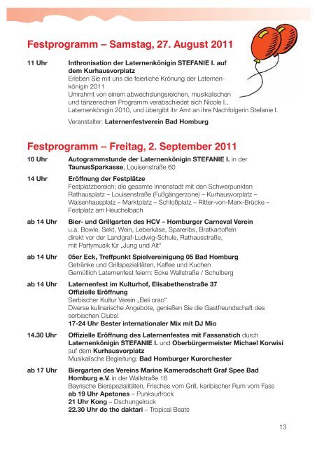 Festprogramm – Sonntag, 4. September 2011 - Laternenfest