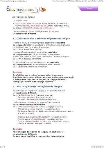 Les registres de langue. - Académie d'AMIENS