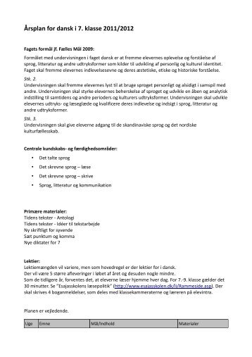 Årsplan for dansk i 7. klasse 2011/2012 - Esajasskolen