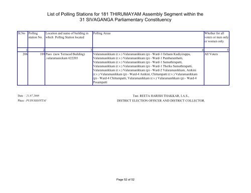 List of Polling Stations for 181 THIRUMAYAM Assembly Segment ...