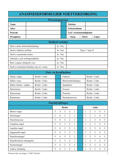 anamneseformulier voetverzorging - Voetvak