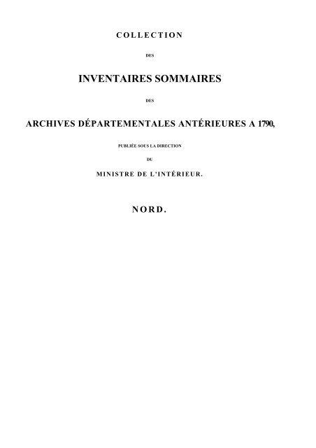 INVENTAIRES SOMMAIRES - Archives départementales du Nord