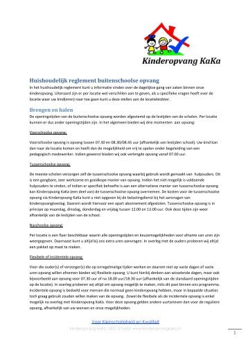 Huishoudelijk Reglement BSO - Kinderopvang KaKa