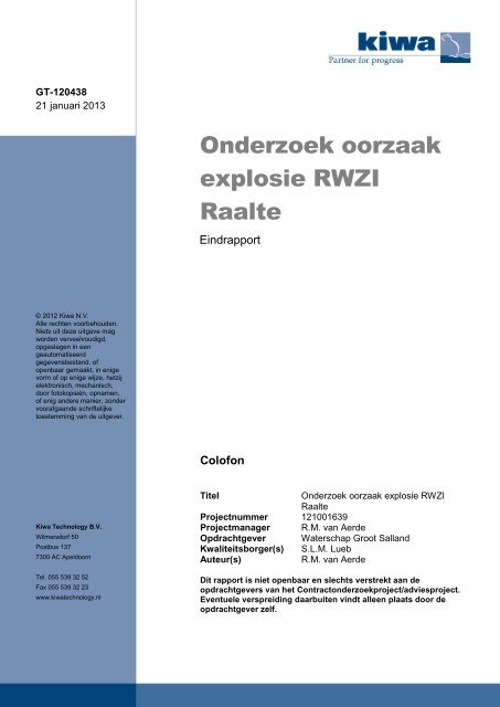 Onderzoek oorzaak explosie RWZI Raalte - Waterschap Groot Salland