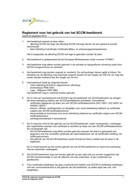 Reglement voor het gebruik van het SCCM-beeldmerk