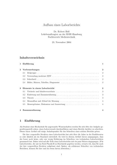 Aufbau eines Laborberichts - Rrhess.de