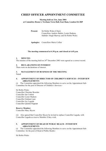 CHIEF OFFICER APPOINTMENT COMMITTEE - Meetings, agendas ...