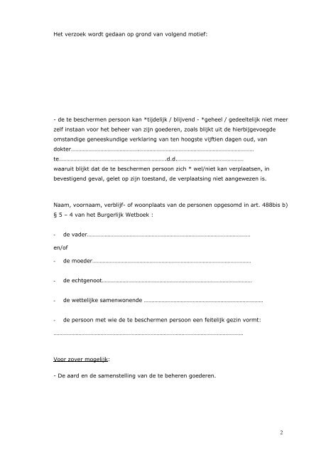 verzoekschrift aanstelling voorlopige bewindvoerder