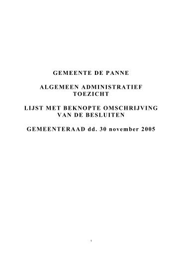Gemeenteraadsbeslissing november 2005 - De Panne