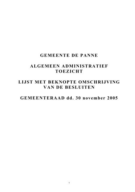 Gemeenteraadsbeslissing november 2005 - De Panne