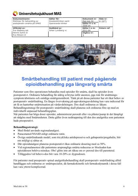 Riktlinjer för behandling av postoperativ smärta på UMAS