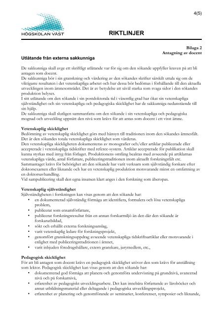 Riktlinjer för antagning av docenter vid Högskolan Väst 2013