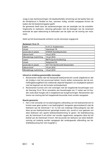 Verslag zienswijzen bestemmingsplan Kern Standdaarbuiten d.d. ...