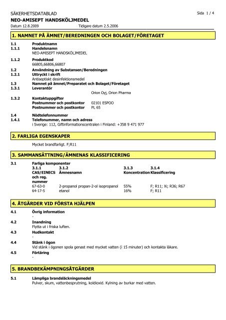 Safety Data Sheets - Itsehoitoapteekki
