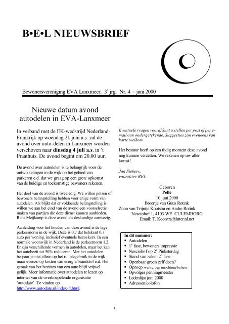 juni 2000 - Bewonersvereniging EVA-Lanxmeer