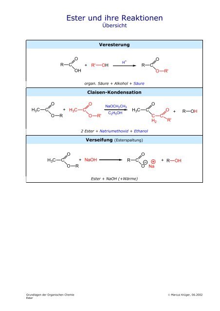 Ester und ihre Reaktionen - biozeugs.de