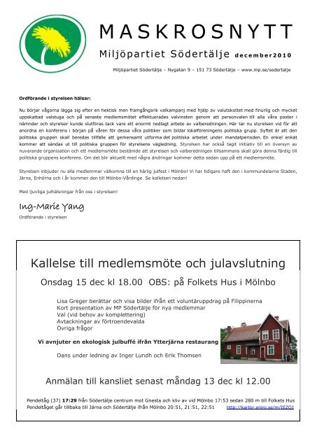 Maskrosnytt Miljopartiet De Grona