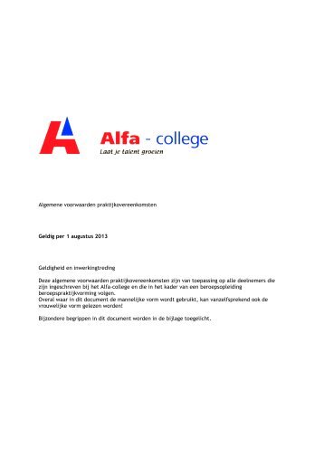 Algemene voorwaarden praktijkovereenkomsten per 1 ... - Alfa-college