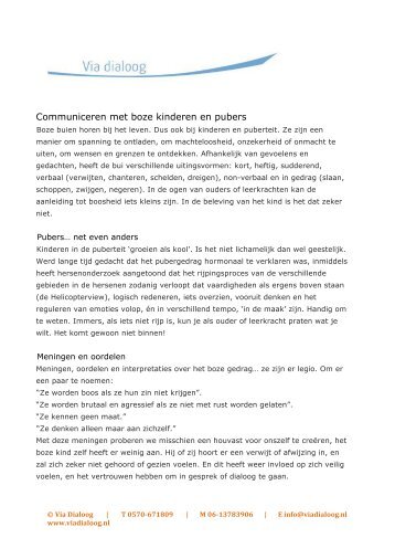 Communiceren met boze kinderen en pubers - Via Dialoog