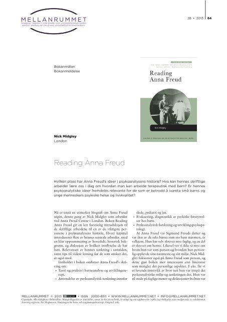 Reading Anna Freud - Mellanrummet