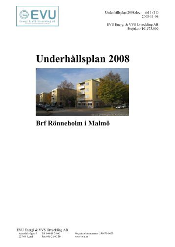 Underhållsplan 2008 - Brf Rönneholm
