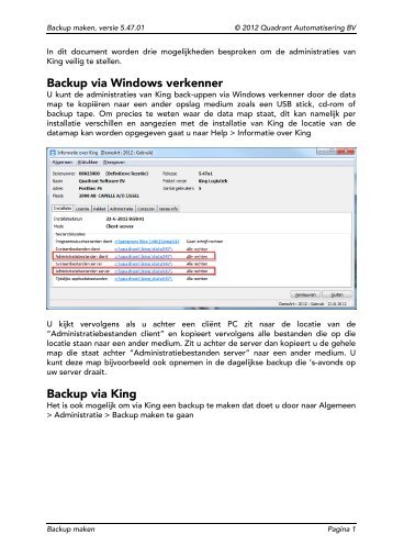Backup via Windows verkenner Backup via King