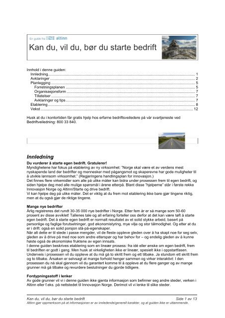 Kan du, vil du, bør du starte bedrift (pdf) - Altinn