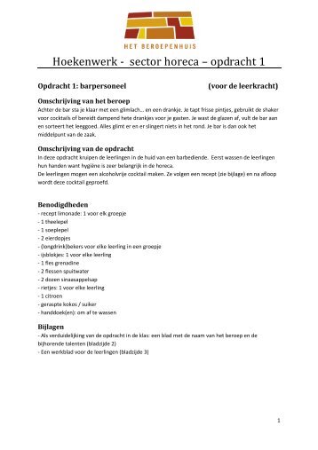 Hoekenwerk - sector horeca – opdracht 1 - Beroepenhuis