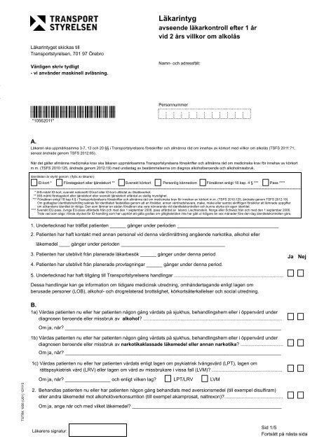 Lakarintyg Avseende Lakarkontroll Efter 1 Ar Vid 2 Ars Villkor Om