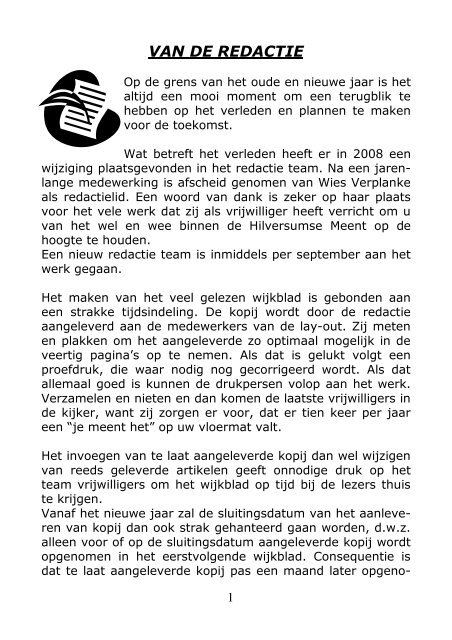 VAN DE REDACTIE - Stichting Hilversumse Meent