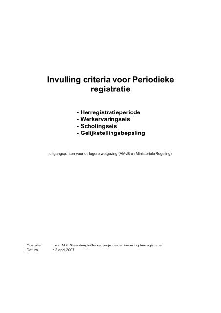 Invulling criteria voor Periodieke registratie - Verpleegkundigen ...