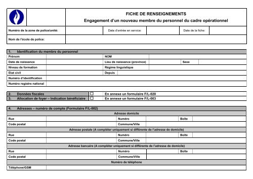 FICHE DE RENSEIGNEMENTS Engagement d'un nouveau ... - ssgpi