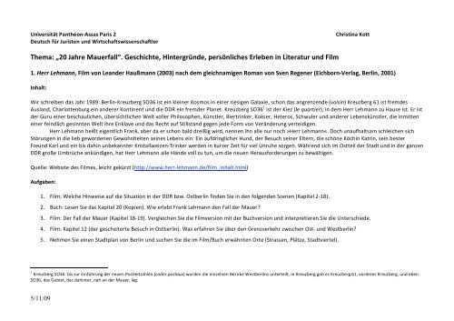 Arbeitsblatt: Herr Lehmann - Meine freie deutsche Jugend