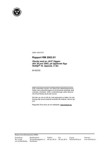 Rapport RM 2003:01 - Statens Haverikommission