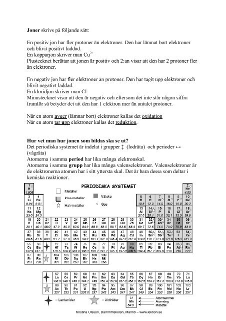 Atomen, periodiska systemet och kemiska reaktioner - Hagaskolan