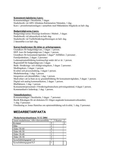 Verksamhetsberättelse 2004 Konsumentnämnden - Västerås stad