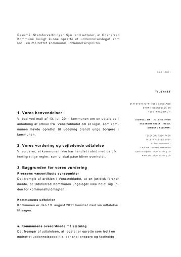 odsherred kommune - uddannelseslegat.pdf - Statsforvaltningen